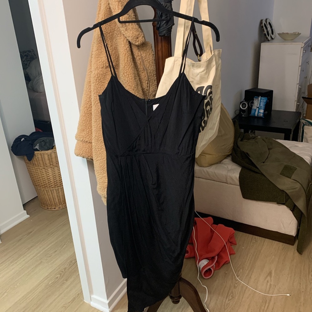 V neck flowy black midi dress - never worn!